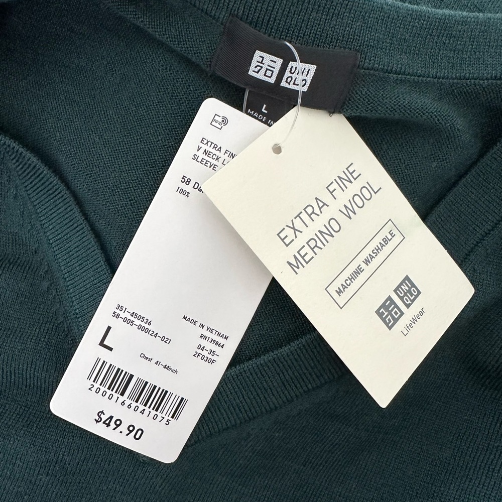 NWT Uniqlo Extra Fine Merino V-Neck Long-Sleeve Sweater